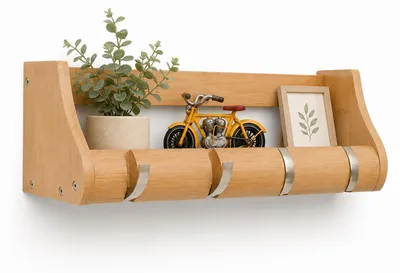 Obrázek produktu pro Věšáková lišta 50 cm z masivního bambusu, přírodní – certifikát– 4 kovové háčky