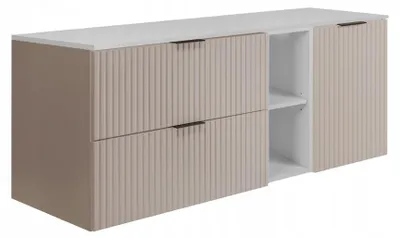 Immagine prodotto di Rodan Mobile Sottolavabo 120cm - Scanalato Beige - Top & Scaffale Bianco - FLOW