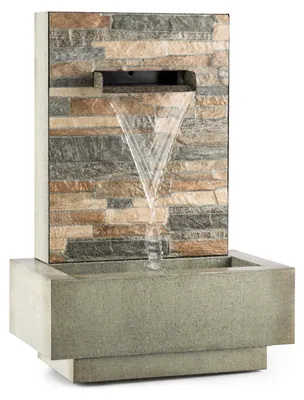 Produktbild von Blumfeldt Watergate - Gartenbrunnen , Springbrunnen , Zierbrunnen , Wasserspiel , Indoor und Outdoor , 1000 L/h Umlaufleistung , 15 Watt Pumpe , 10 m Kabel , verzinktes Metall , IPX8 Schutzart , grau