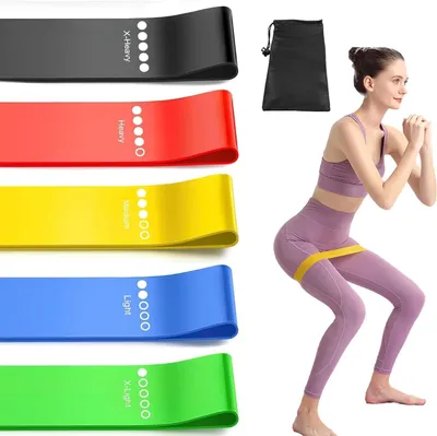 Imagen del producto de Conjunto de 5 bandas de resistencia, de diferentes resistencias, codificadas por color, para entrenamiento de fuerza y yoga