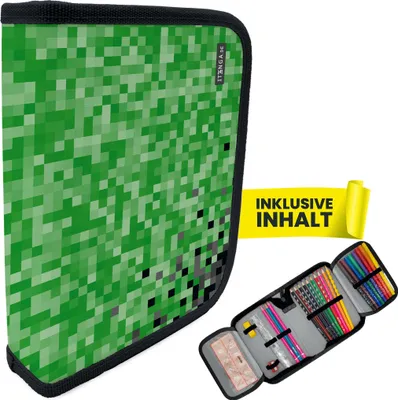 Produktbild von itenga Schüler-Etui Mäppchen Pixel 28 teilig (gefüllt) 1-Zipper