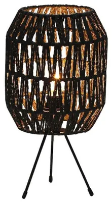 Zdjęcie produktu dla Lampa stołowa z rattanu, gwint E14, maksymalna moc 25 W, kolor czarny, klosz o wymiarach 16 × 20 cm, marka Platinet