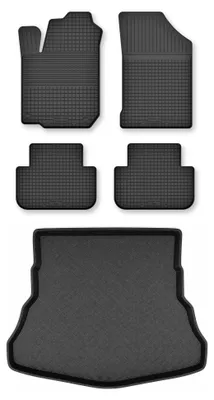 Image de Tapis en caoutchouc + bac de coffre pour Renault Vel Satis 2001-2010 (coffre standard) – 5 pièces, noirs, semi-universel, adapté