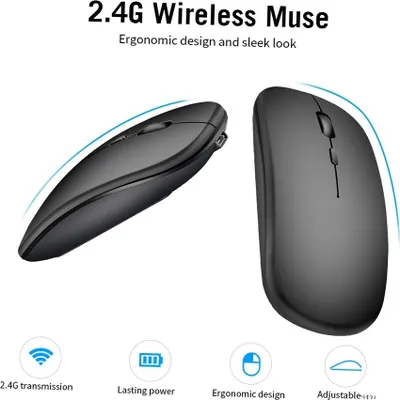 Obrázek produktu pro Bezdrátová myš 2.4G Ultra tenká tichá myš Přenosná a elegantní myš Dobíjecí myš Bezdrátový přenos 10 m/33 stop (bílá)