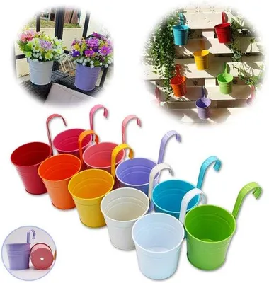 Produktbild von Famanu Set von 10 Metall-Hängeblumentöpfen mit Abflussloch 10 cm bunt