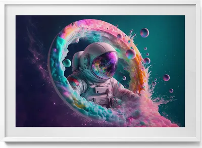 Produktbild von Kosmonautenfarbene Wolken– Wandbild mit Rahmen – Gerahmtes Bild  – Wanddekoration – 100x70 cm –  Weiß Rahmen