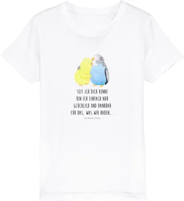 Produktbild von Mr. & Mrs. Panda Organic Kinder T-Shirt Wellensittich Liebe 12-14 Jahre (152/164) - Weiß - Geschenk, Freundin, Baumwollshirt, Mädchen, Vögel, Kindershirt, Teenager, Shirt