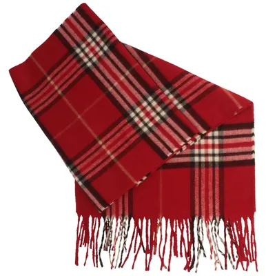 Feiner Cashmink Tartan-Karo Schal mit Fransen von Hut-Breiter in rot