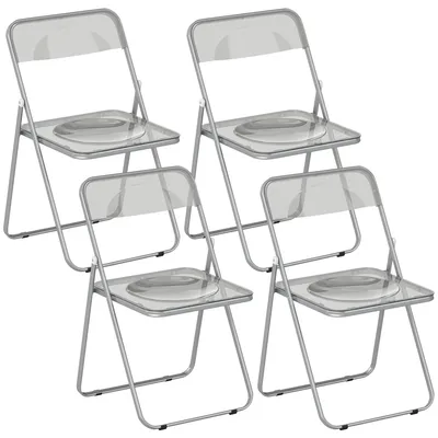 Produktbild von Klappstühle – 4er-Set transparente Acryl-Klappstühle – Esszimmerstühle aus Kunststoff – Stühle mit Rückenlehne, Schminktischstühle – Grau