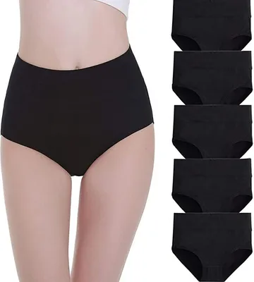 Obrázek produktu pro Dámské bavlněné spodní prádlo, vysoký pas, balení 5 kusů, černá barva (velikost M)