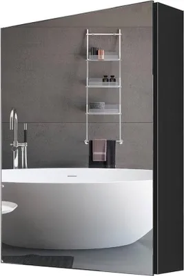 Image de Grand miroir de salle de bain en aluminium noir, 50 x 65 cm