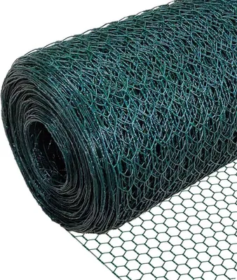A roll of green hexagonal mesh fencing.