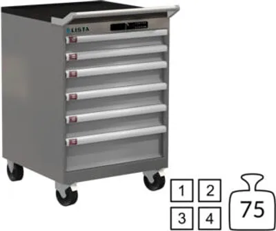Produktbild von Lista Schubladenschrank - fahrbar - 78.114.521 - 890 x 564 x 572 mm (HxBxT) - 6 Schubladen - 75 kg - Code Lock - NCS S 6502-B/RAL 7035
