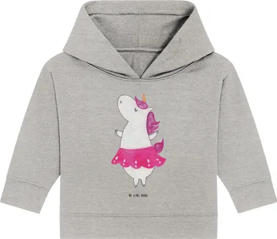 Produktbild von Mr. & Mrs. Panda Organic Baby Hoodie Einhorn Ballerina 24. - 36. Monat - Heather Grey - Geschenk, Geburtstag, Wohnung, Unicorn, Kapuzenshirt, Kapuzensweatshirt, Einhörner
