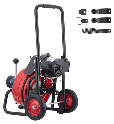 Obrázek produktu pro SucceBuy přístroj na čištění potrubí, délka 22 m, průměr 9,5 mm, zařízení s automatickým posunem, 4 řezacími nástavci a pneumatickým spínačem, vhodné pro potrubí o průměru 50 až 100 mm
