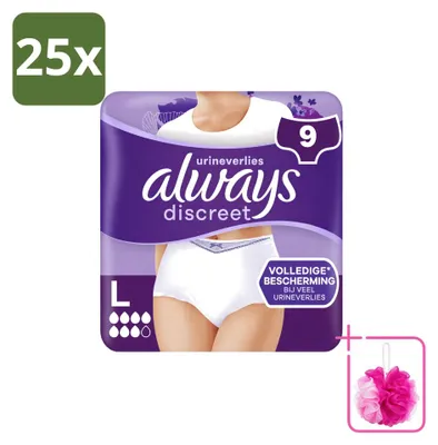Zdjęcie produktu dla 25 sztuk majtek chłonnych Always Discreet dla kobiet, rozmiar L – opakowanie ekonomiczne