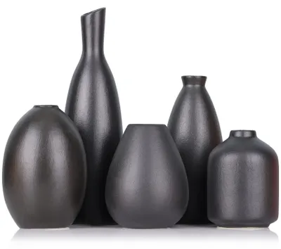 Zdjęcie produktu dla Zestaw 5 czarnych ceramicznych wazonów