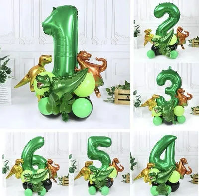 Immagine prodotto di Palloncini Dinosauro - 2 anni - 19 pezzi - verde, marrone, giallo, arancione, nero - festa di compleanno per bambini - festa dei dinosauri