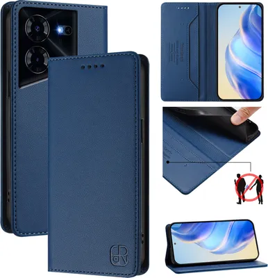 Produktbild von Lederhülle für Tecno Pova 5 Hülle Flip Brieftasche Kartenfächern Ständer Schutzhülle Blau
