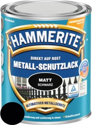 Produktbild von Hammerite Metall-Schutzlack Matt, Fertig gemischt, Zaun, Möbel, Treppe, Fenster, Metall, Nicht-eisenhaltiges Metall, Matte Oberfläche, Schwarz, 10 m²/L, Schwarz