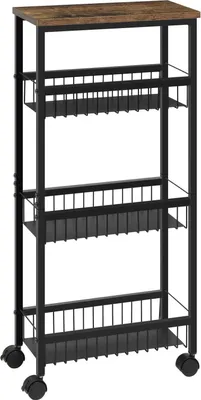 Produktbild von Küchenwagen - Servierwagen - Arbeitsplatte aus Holz - Maße 40×87×20 cm - 3 Metallkörbe - Rollen mit Bremse - Schwarz