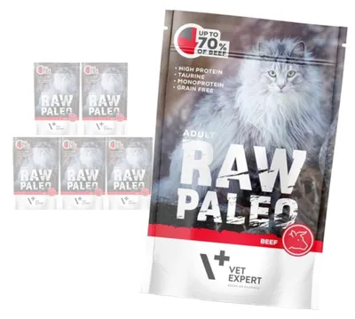 Zdjęcie produktu dla Vet Expert Raw Paleo Adult Beef 6x100g Saszetka Karma Mokra z Wołowiną Dla Kota