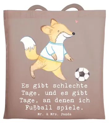Produktbild von Mr. & Mrs. Panda Tote Bag Fuchs Fußball spielen - Braun Pastell - Geschenk, Beutel, Einkaufstasche, Laptoptasche, Fußballmannschaft, Turnier, Tasche, Fußballverein