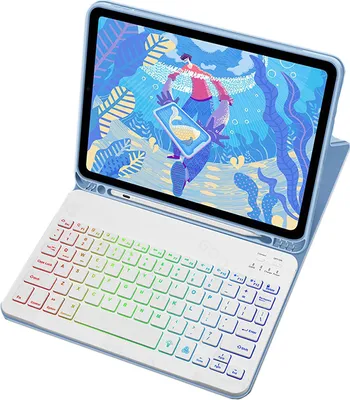 Productafbeelding van INF Leren hoesje met RGB Bluetooth-toetsenbord voor iPad Blauw iPad 10 10,9 inch