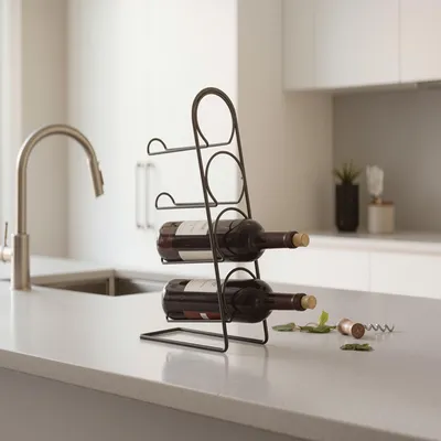 Produktbild von Weinregal Metall Schwarz – Freistehender Flaschenhalter für 4 oder 6 Flaschen, 46 cm, für Küche & Bar Weinflaschenhalter Bogen-Design