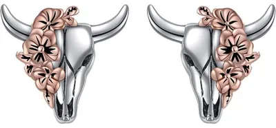 Productafbeelding van Oorbellen van sterling zilver met een wolfshoofd en bloemen, 12x11 mm, voor dames en meisjes