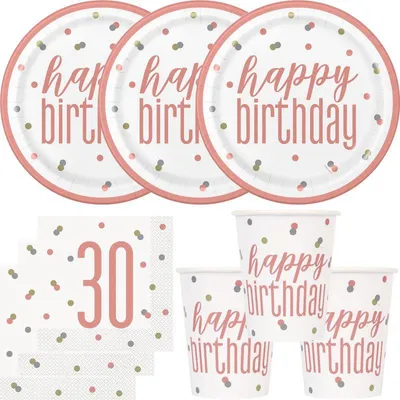 Produktbild von 30. Geburtstag Partyset Einweggeschirr roségold 48 tlg. Partygeschirr Teller Becher Servietten
