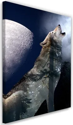 Produktbild von Leinwandbild wolf heult nachts den mond an 70x100 cm Feeby lila wandbild bereit zum aufhängen
