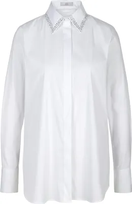 Produktbild von Riani Bluse im Hemdblusen-Style aus Popeline-Stretch mit Strasskragen und verdeckter Knopfleiste