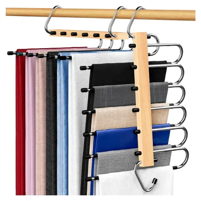Produktbild von Platzsparende Holz-Hosenbügel, 2 Stück, multifunktional faltbar für Schals, Jeans und Hosen mit rutschfester Oberfläche