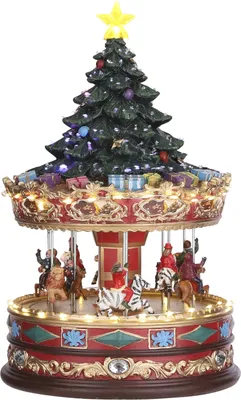 Produktbild von LuVille Weihnachtsdorf Miniatur-Karussell mit Weihnachtsbaum - L22 x B22 x H35 cm