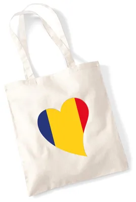 Produktbild von Huuraa Jutebeutel Rumänien Flagge Herz 10 Liter Natural Baumwolle Tasche Geschenkidee