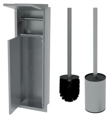Produktbild von HAGO24 WC Modul Edelstahl gebürstet Schlitz Einbauschrank Unterputz Wandnische 200x600mm Toilettenpapierhalter Bürstenhalter Push-to-Open befliesbare Tür