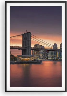Produktbild von Gerahmtes Poster - Schwarzer Rahmen - New York Brücke Nacht - 61x91,5 cm - Wand Bild - Wanddeko - Wandbilder - Kunstposter - Wandposter - Bilderrahmen - Bilder - Kunstdruck - Wandbild P2BPA61x91-4048