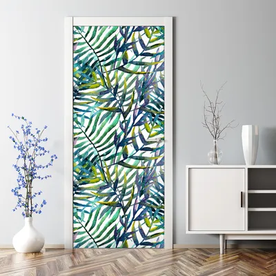 Produktbild von Dekorative Türposter selbstklebend Klebefolie Wandaufkleber Türaufkleber Blätter grün blau 85 x 200 cm