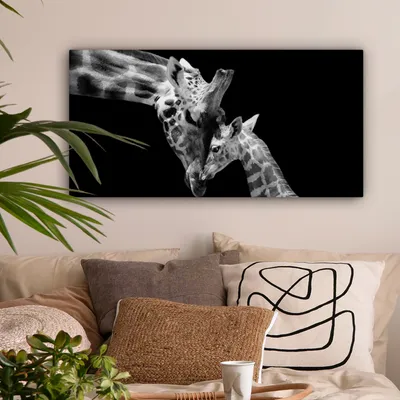 Produktbild von MuchoWow® - Leinwandbilder - Giraffe - Wildtiere - Porträt - Schwarz-Weiß, Wandbild, Wanddeko Bilder Wohnzimmer, 80x40 cm