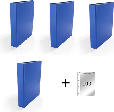Produktbild von 4x Ringbuch / DIN A5 / 2-Ring Ordner / Farbe: blau + 100 Prospekthüllen