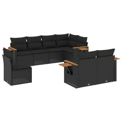 Produktbild von vidaXL 8-tlg. Garten-Sofagarnitur mit Kissen Schwarz Poly Rattan
