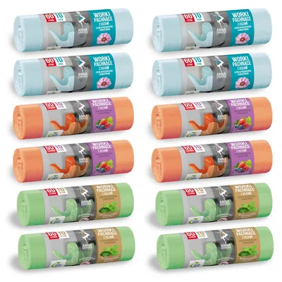 Produktbild von 12 Rollen Müllbeutel 60L mit Duft je 10 Stück Müllsack Abfallbeutel Mülltüten Duftmüllsack Mülleimerbeutel