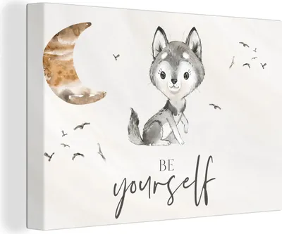 Produktbild von OneMillionCanvasses® - Leinwandbilder - 140x90 cm, Sprichwörter - Wolf - Sei du selbst - Kinder - Jungen - Mädchen - Aquarell, Wandbilder Kunstdruck Wanddekoration - Foto auf