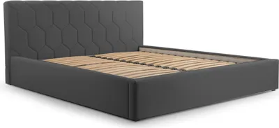 Produktbild von Polsterbett, Doppelbett mit Gepolsterter Kopfteil, Bett mit Kopfstütze, Bettkasten und Lattenrost, Rahmenbettgestell, Samststoff, Stauraumbett - Bett 02 - 180x200 - Graphite (TRINITY 15)