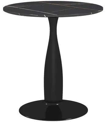 Image de Table - Table ronde - Table de cuisine - Table à manger - Noir - Structure en acier avec revêtement par poudre - Plateau en mélaminé
