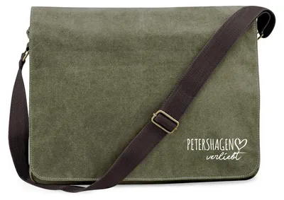Produktbild von Huuraa Umhängetasche Petershagen verliebt 14 Liter Military Green Canvas Laptoptasche Geschenkidee