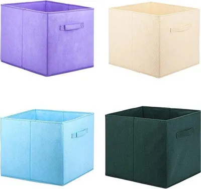 Produktbild von Unyqoos® 4er-Set faltbare Stoff-Aufbewahrungsboxen aus atmungsaktivem Vliesstoff, mit Griff, 32,5 x 32,5 x 38 cm – für Kallax, Schrank & Schlafzimmer
