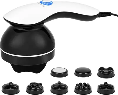 Productafbeelding van Elektrische handmassageapparaat met 8 verwisselbare opzetstukken, geschikt voor massage tegen cellulitis op de nek, schouders, taille, buik, billen en benen