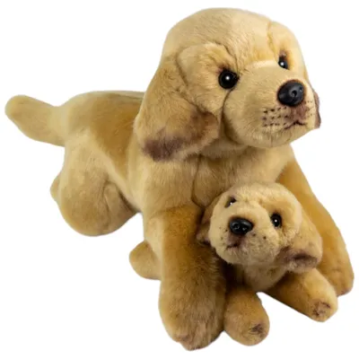 Image de Carl Dick, labrador couché avec son chiot, peluche d'environ 32 cm, 3783